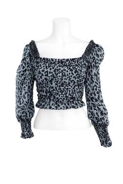 Zara Women’s Blue Leopard Print Chiffon Ruched Crop Top - Size Small